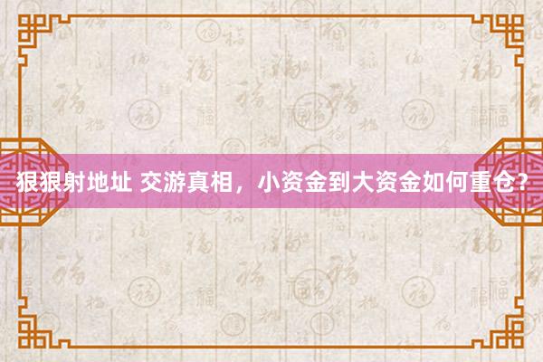 狠狠射地址 交游真相，小资金到大资金如何重仓？