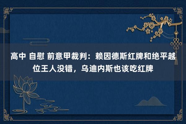 高中 自慰 前意甲裁判：赖因德斯红牌和绝平越位王人没错，乌迪内斯也该吃红牌