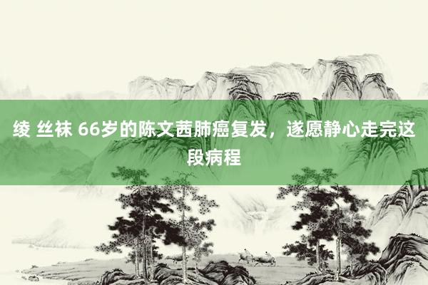 绫 丝袜 66岁的陈文茜肺癌复发，遂愿静心走完这段病程