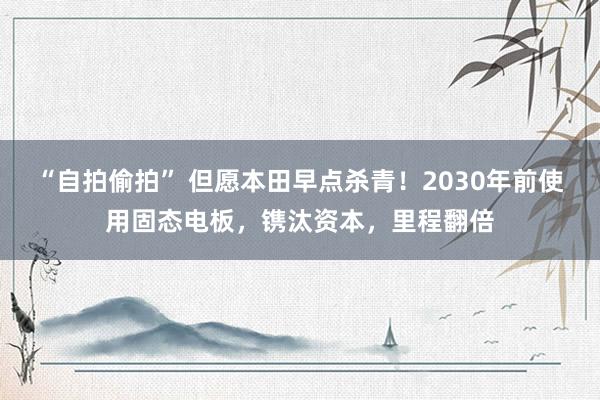 “自拍偷拍” 但愿本田早点杀青！2030年前使用固态电板，镌汰资本，里程翻倍