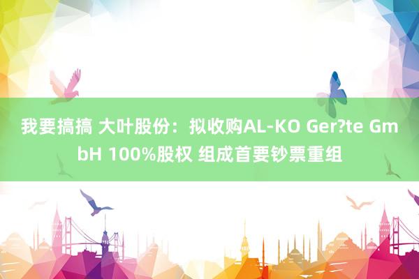 我要搞搞 大叶股份：拟收购AL-KO Ger?te GmbH 100%股权 组成首要钞票重组