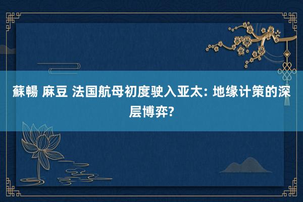 蘇暢 麻豆 法国航母初度驶入亚太: 地缘计策的深层博弈?