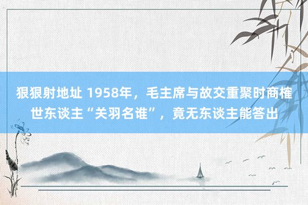 狠狠射地址 1958年，毛主席与故交重聚时商榷世东谈主“关羽名谁”，竟无东谈主能答出