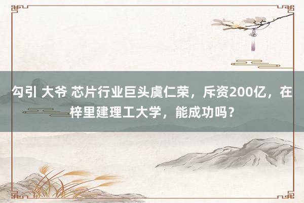 勾引 大爷 芯片行业巨头虞仁荣，斥资200亿，在梓里建理工大学，能成功吗？